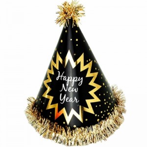 Boldog újévi Foil Fringed Cone Hats Papír Glitterrel